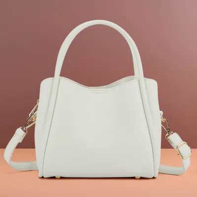Fashnzfab Faux Leather Structured Top Handle Crossbody Handbag In White