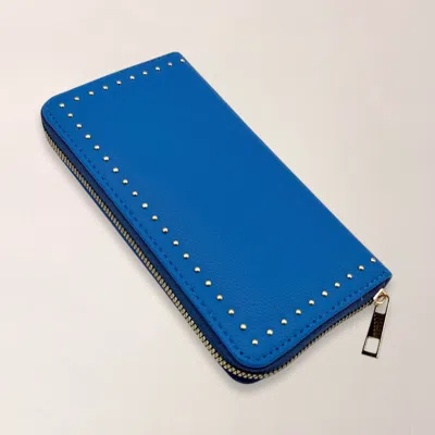 Fashnzfab Faux Leather Stud Detail Zip Around Wristlet Long Wallet In Blue
