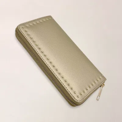 Fashnzfab Faux Leather Stud Detail Zip Around Wristlet Long Wallet In Gold