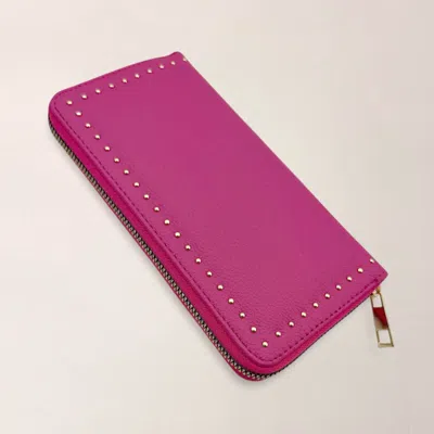 Fashnzfab Faux Leather Stud Detail Zip Around Wristlet Long Wallet In Pink