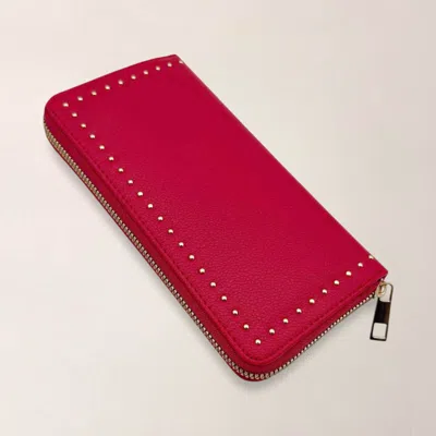 Fashnzfab Faux Leather Stud Detail Zip Around Wristlet Long Wallet In Red