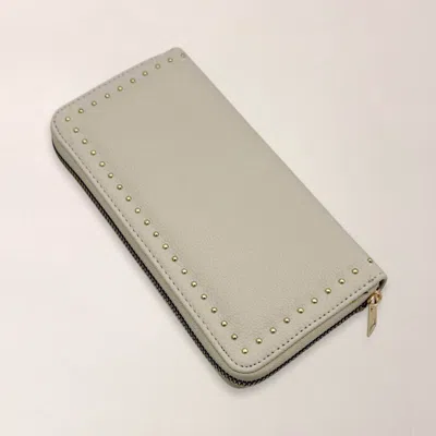 Fashnzfab Faux Leather Stud Detail Zip Around Wristlet Long Wallet In Sand