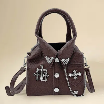 Fashnzfab Faux Leather Studded Cross Mini Jacket Crossbody Bag In Brown