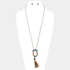 Fashnzfab Faux Leather Tassel Drop Long Necklace In Metallic