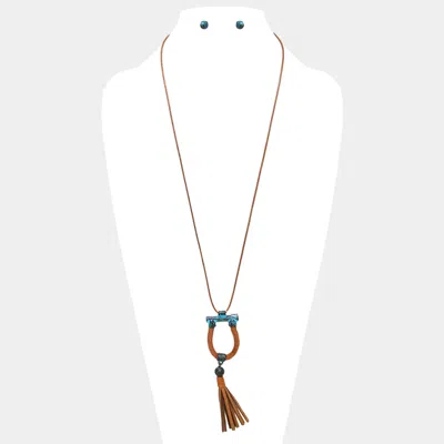 Fashnzfab Faux Leather Tassel Drop Long Necklace In Metallic