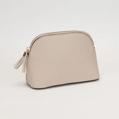 Fashnzfab Faux Leather Tassel Zip Around Makeup Pouch Bag In Beige