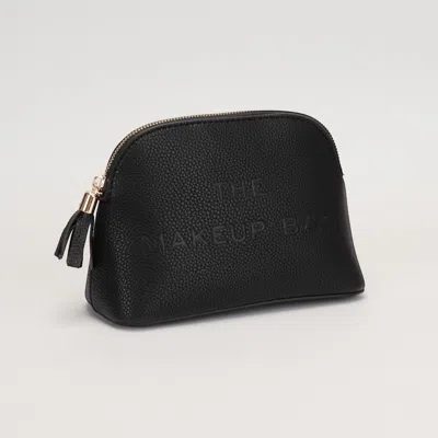 Fashnzfab Faux Leather Tassel Zip Around Makeup Pouch Bag In Black
