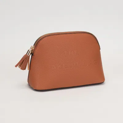 Fashnzfab Faux Leather Tassel Zip Around Makeup Pouch Bag In Brown