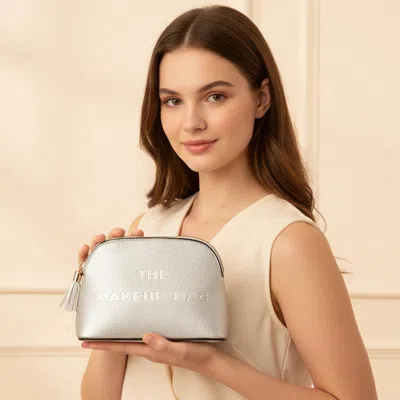 Fashnzfab Faux Leather Tassel Zip Around Makeup Pouch Bag In Silver