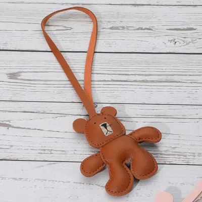 Fashnzfab Faux Leather Teddy Bear Bag Charm In Brown