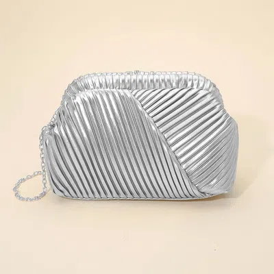 Fashnzfab Faux Leather Textured Evening Clutch Crossbody Bag In Silver