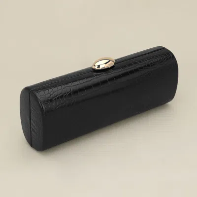 Fashnzfab Faux Leather Textured Pattern Clutch Evening Bag In Black