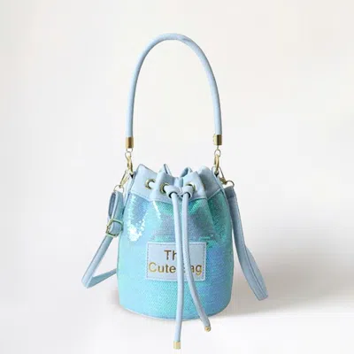 Fashnzfab Faux Leather The Cute Bag Message Sequin Crossbody Bucket Bag In Blue