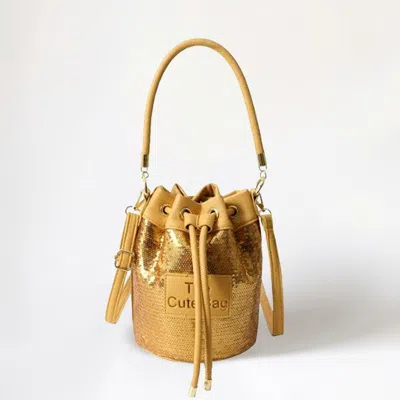 Fashnzfab Faux Leather The Cute Bag Message Sequin Crossbody Bucket Bag In Gold