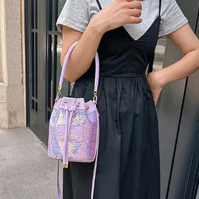 Fashnzfab Faux Leather The Cute Bag Message Sequin Crossbody Bucket Bag In Purple
