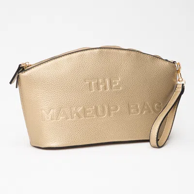 Fashnzfab Faux Leather The Make Up Bag Message Pouch Bag Beauty Organizer Bag In Gold