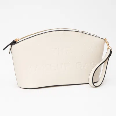 Fashnzfab Faux Leather The Make Up Bag Message Pouch Bag Beauty Organizer Bag In Neutral