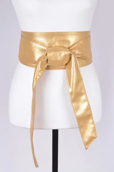 Fashnzfab Faux Leather Tie Up Belt In Gold