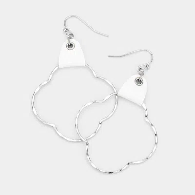 Fashnzfab Faux Leather Tip Textured Open Metal Clover Earrings In Metallic