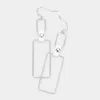 Fashnzfab Faux Leather Tip Textured Open Metal Double Rectangle Earrings - Rhodium, White In Multi