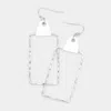 Fashnzfab Faux Leather Tip Textured Open Metal Rectangle Earrings - Rhodium, White In Metallic