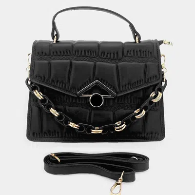 Fashnzfab Faux Leather Top Handle Crossbody Bag In Black