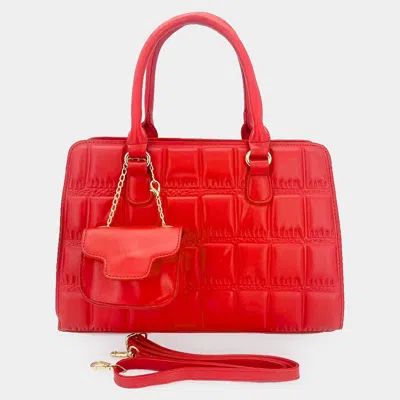 Fashnzfab Faux Leather Top Handle Crossbody Bag With Mini Bag In Red