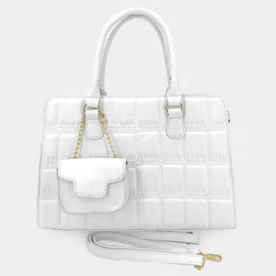 Fashnzfab Faux Leather Top Handle Crossbody Bag With Mini Bag In White