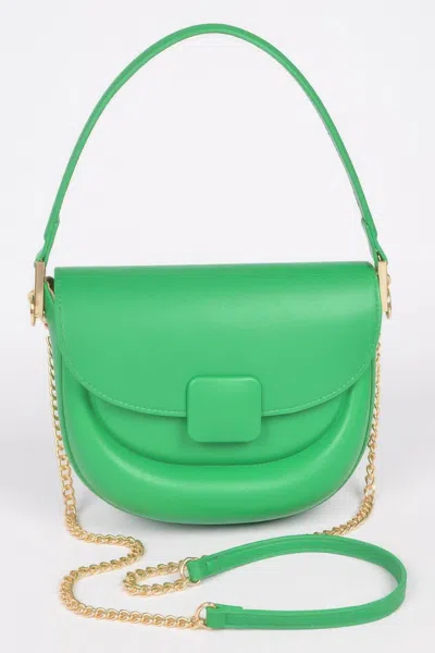 Fashnzfab Faux Leather Top Handle Flap Bag In Green
