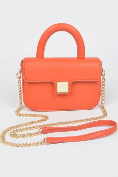 Fashnzfab Faux Leather Top Handle Flap Crossbody Bag In Orange