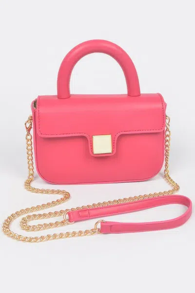 Fashnzfab Faux Leather Top Handle Flap Crossbody Bag In Pink