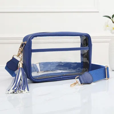 Fashnzfab Faux Leather Transparent Rectangular Crossbody Bag In Blue