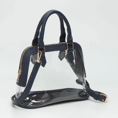 Fashnzfab Faux Leather Trim Transparent Structured Top Handle Handbag / Crossbody Bag In Blue