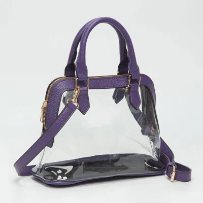 Fashnzfab Faux Leather Trim Transparent Structured Top Handle Handbag / Crossbody Bag In Purple
