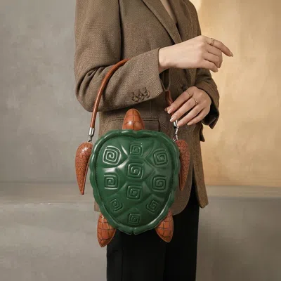 Fashnzfab Faux Leather Turtle Shape Crossbody Handbag In Green