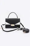 Fashnzfab Faux Leather Two Tone Flap Bag In Black
