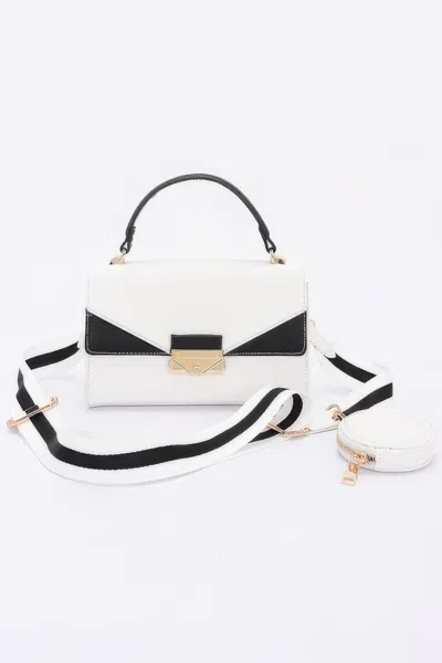Fashnzfab Faux Leather Two Tone Flap Bag In White