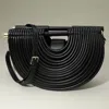 Fashnzfab Faux Leather Unique Half Moon Structured Handbag / Crossbody Bag In Black