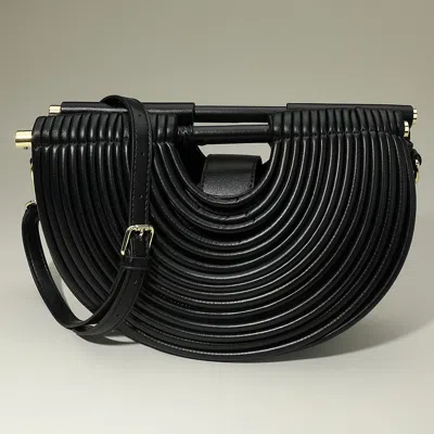 Fashnzfab Faux Leather Unique Half Moon Structured Handbag / Crossbody Bag In Black