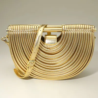 Fashnzfab Faux Leather Unique Half Moon Structured Handbag / Crossbody Bag In Gold