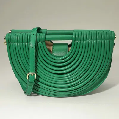 Fashnzfab Faux Leather Unique Half Moon Structured Handbag / Crossbody Bag In Green