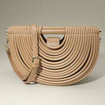 Fashnzfab Faux Leather Unique Half Moon Structured Handbag / Crossbody Bag In Sand