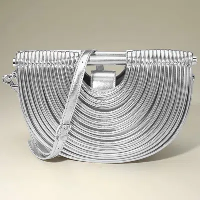 Fashnzfab Faux Leather Unique Half Moon Structured Handbag / Crossbody Bag In Silver