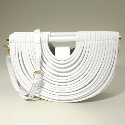 Fashnzfab Faux Leather Unique Half Moon Structured Handbag / Crossbody Bag In White