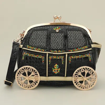 Fashnzfab Faux Leather Vintage Carriage Crossbody Handbag In Black