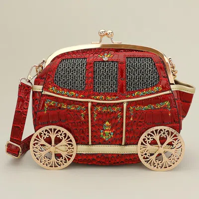 Fashnzfab Faux Leather Vintage Carriage Crossbody Handbag In Red