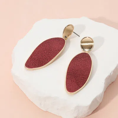 Fashnzfab Faux Leather Wavy Marquise Plate Dangle Earrings In Red