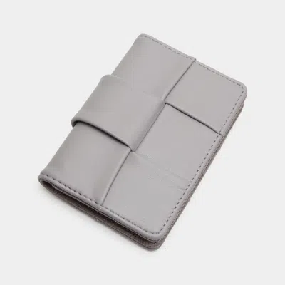 Fashnzfab Faux Leather Weave Card Holder Wallet In Gray