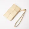 Fashnzfab Faux Leather Weave Flat Wristlet Card / Coin Wallet In Gold