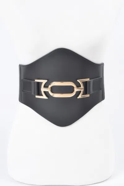 Fashnzfab Faux Leather Wide Elastic Plus Size Belt In Black
